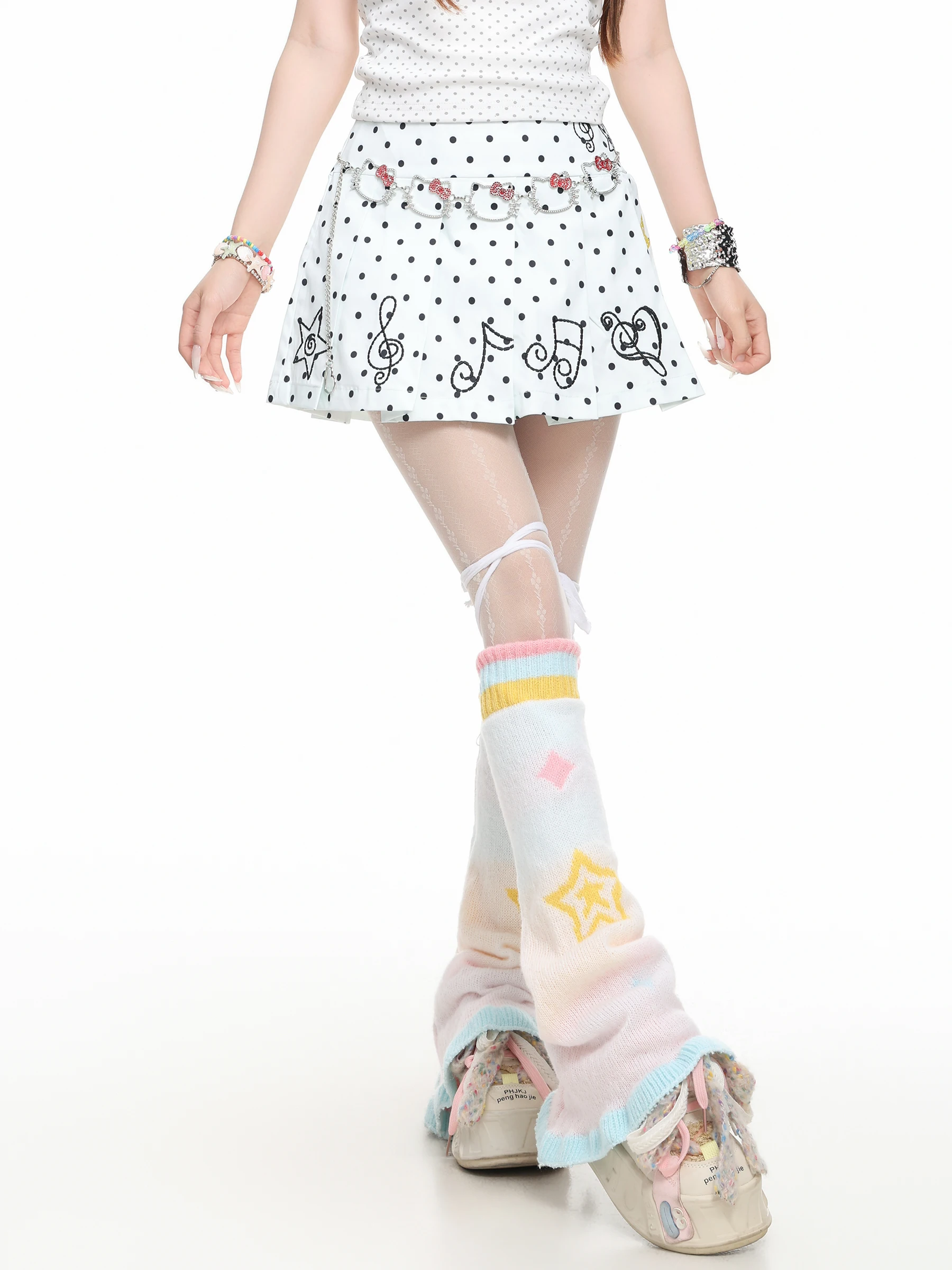 BASTERDS Korean Sweet Star Embroidery Polka Dot A-Line  Skirt Women Summer Y2K Slimming Half-length Skirts Commute Style