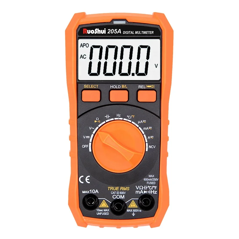 RuoShui 205A Auto Range True RMS Digital Multimeter 6000 Counts NCV LIVE Torch AC/DC Voltage Meter AC/DC Current Meter Portable