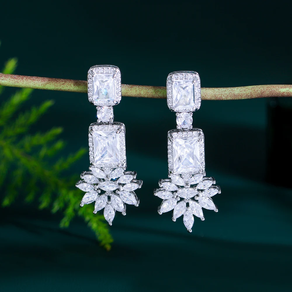 

CWWZircons шикарные белые квадратные Висячие свадебные вечерние с кубическим цирконием для женщин CZ Ювелирные изделия Подарки CZ683