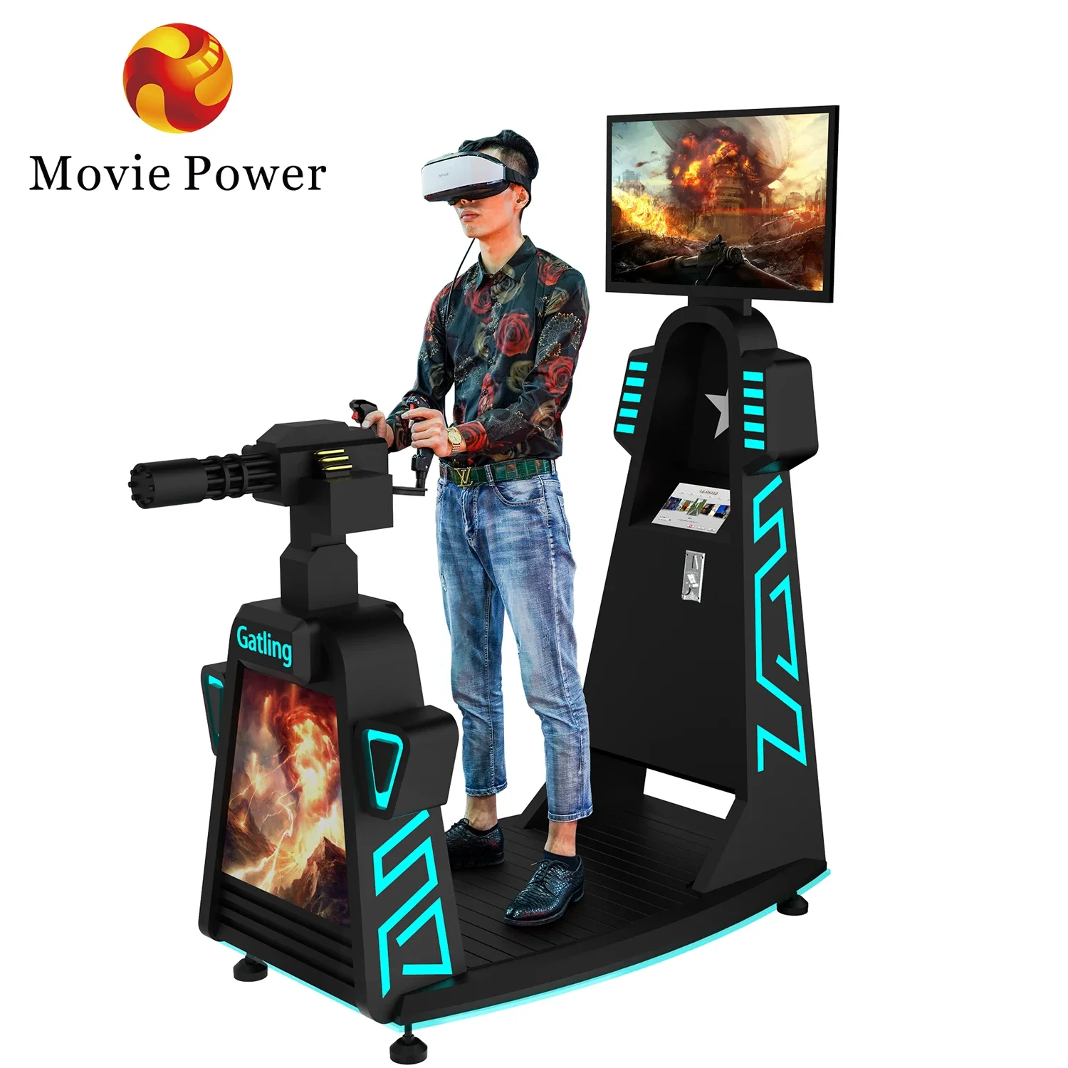 Shooting Game Machine 9D One-Player VR Fiberglass Gatling Simulator for Zombie Shooting for Educational Airport Public Venues