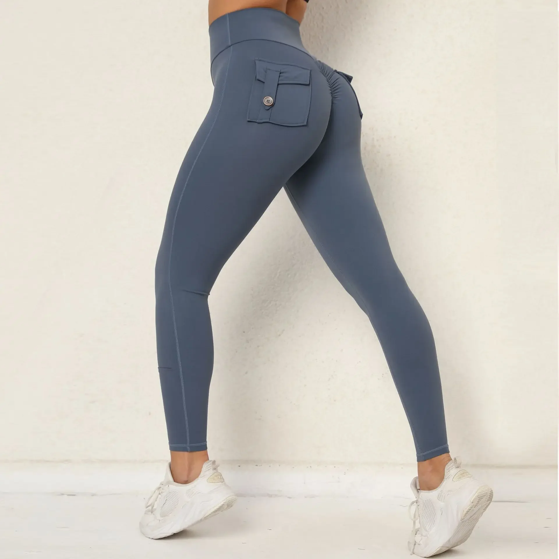 

Seamless Yoga Pocket Pants Sports Fitness High Waist Peach Hip Raise Training Trousers Running Workout Gym Leggings for Women