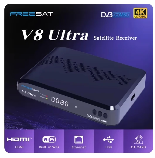 [أصلي] أحدث صندوق تلفزيون لاستقبال الأقمار الصناعية FREESAT V8 Ultra DVB-S/S2/S2X,DVB+T/T2,ISDB-T/Cable/ATSC-C 4K UHD 1080P مدمج WiFi