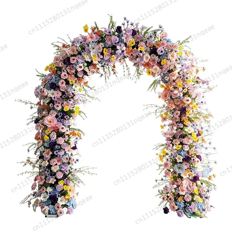Wedding Event Decoration U-shaped Artificial Flower Arch Colorful Green Grass