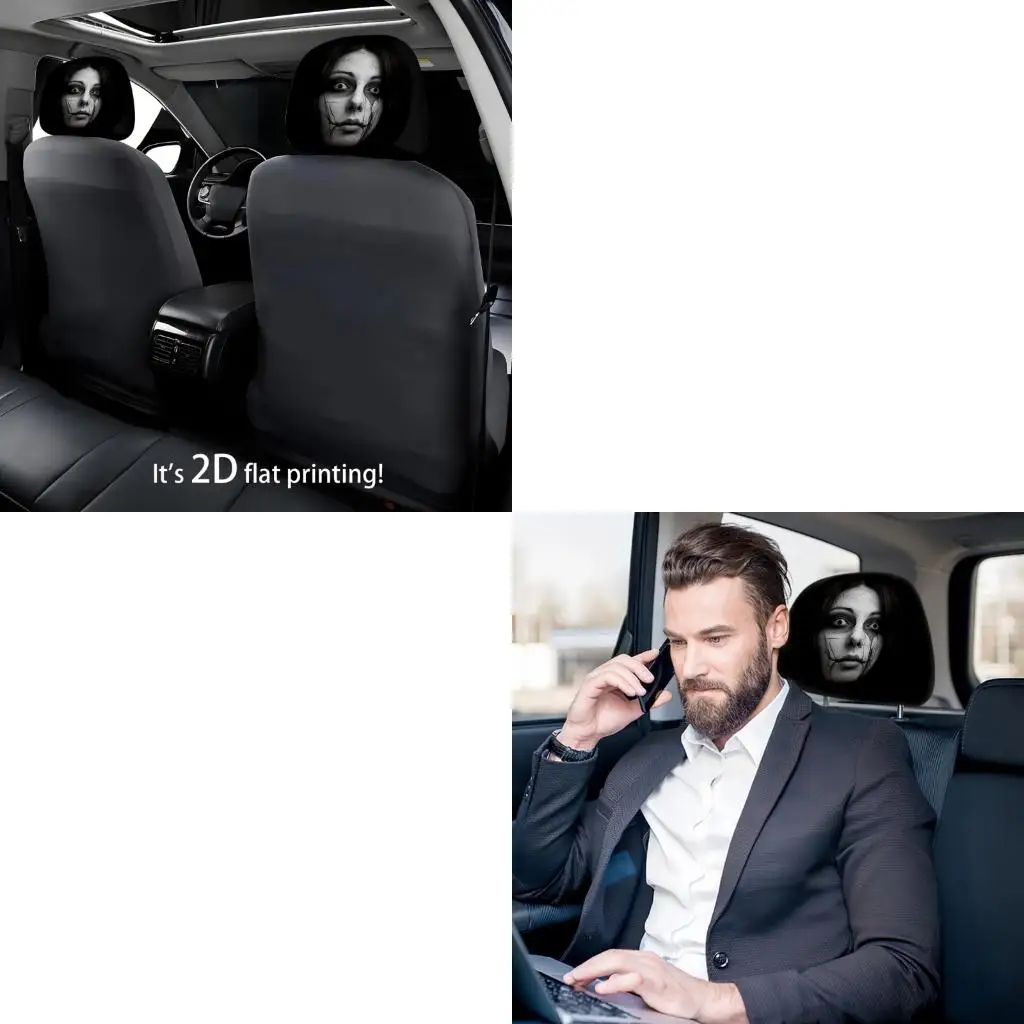 XA6H Pair Horror Face Car Headrest Covers Strong Polyester Fabric Headrest Covers