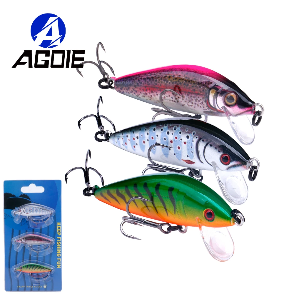 

Agoie 3pcs/pack 5cm 5g Sinking Minnow Lure Hard Jerkbait Wobblers for Pike Bass Trout Freshwater Fishing Tackle