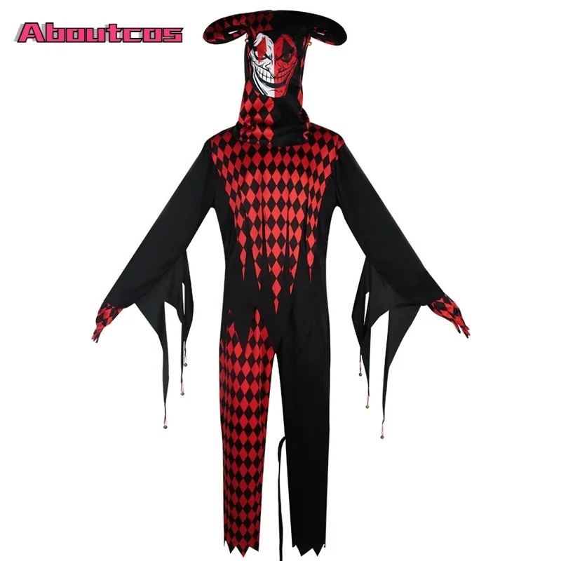 Aboutcos, disfraz de payaso sangriento aterrador para adultos, disfraz de Halloween para hombres, payaso de terror malvado, vestido de fiesta, juego de rol para hombres