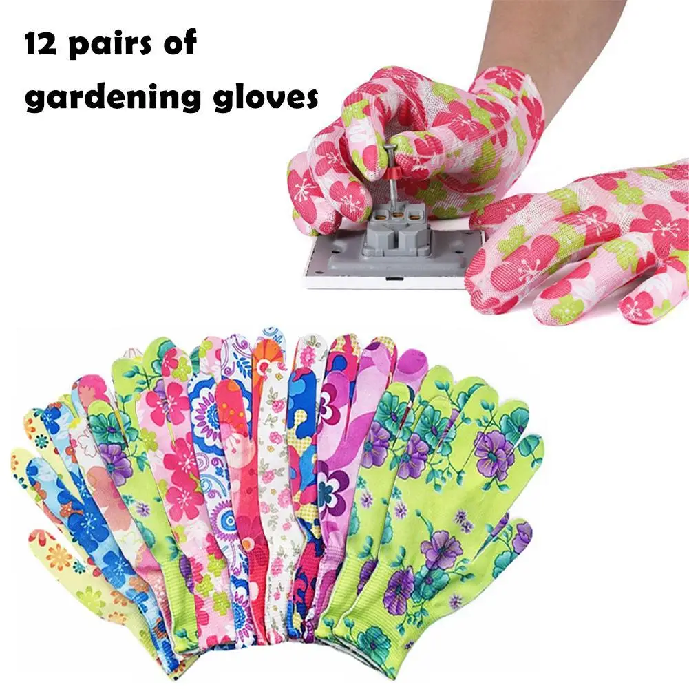 

1 pairs Yard Cleaning Palm-Coated Floral Garden Gloves Women Non-Slip Working Gloves Non-Slip Household Labor Protection Gloves