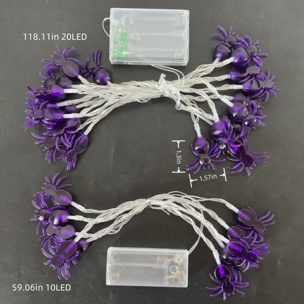 1PC 1.5M10LED/3M20LED Halloween spider battery box light string,without battery,suitable for autumn harvest,party decoration