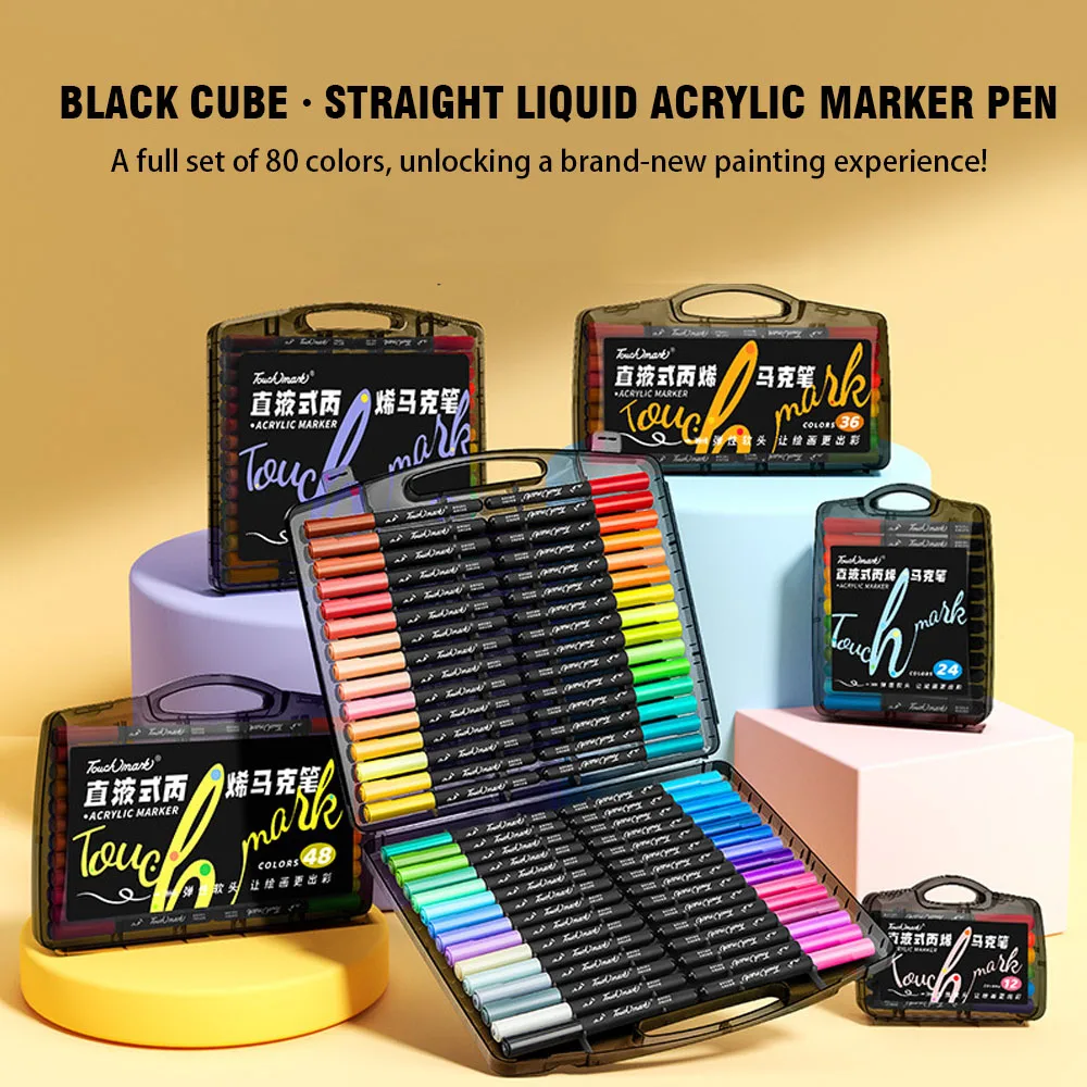 

24/36/48/60/80 Color Acrylic Art Marker Set School Supplies Opaque Stackable Paint Pens Soft Brush Tip For Touchmark Tech