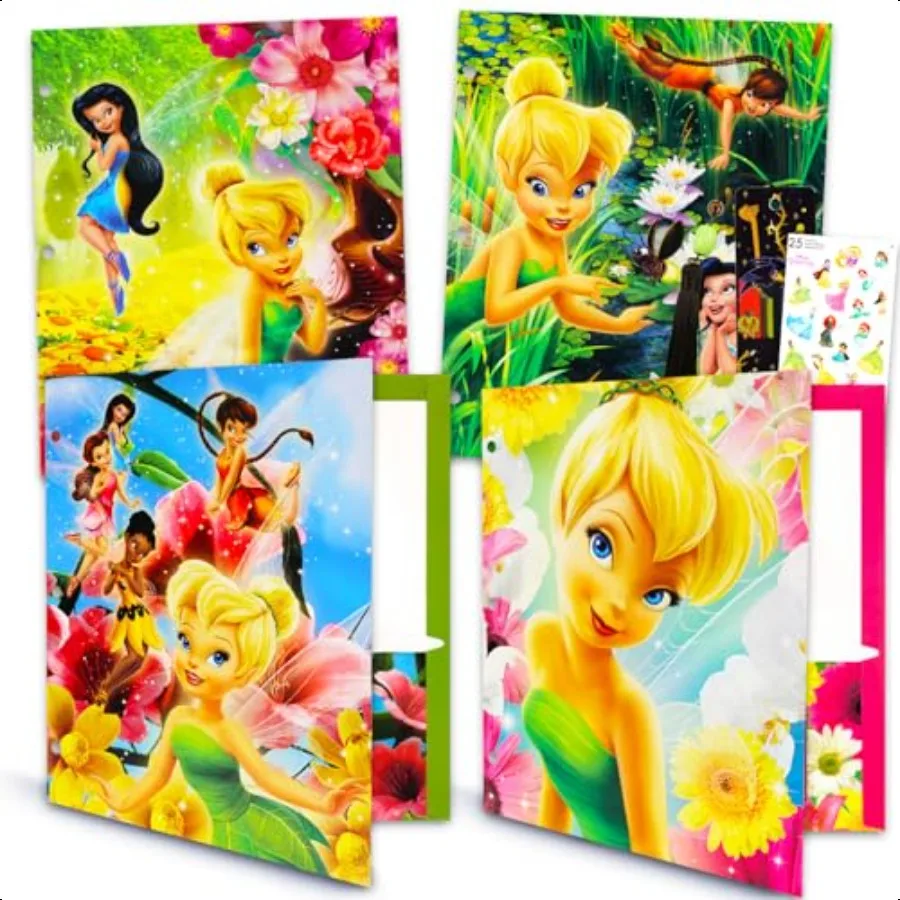 

Fairies Folders for School Pocket Folders Fairies Bundle with 4 Laminated Tinker Bell Plastic Folders Stickers Bookmark Fairies