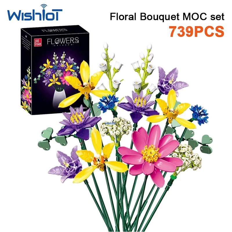 

JJ9236 739pcs Flower Bouquet Bricks Orchid Cornflower Potted Plant Romantic Decoration DIY Educational Construction Toys Kids