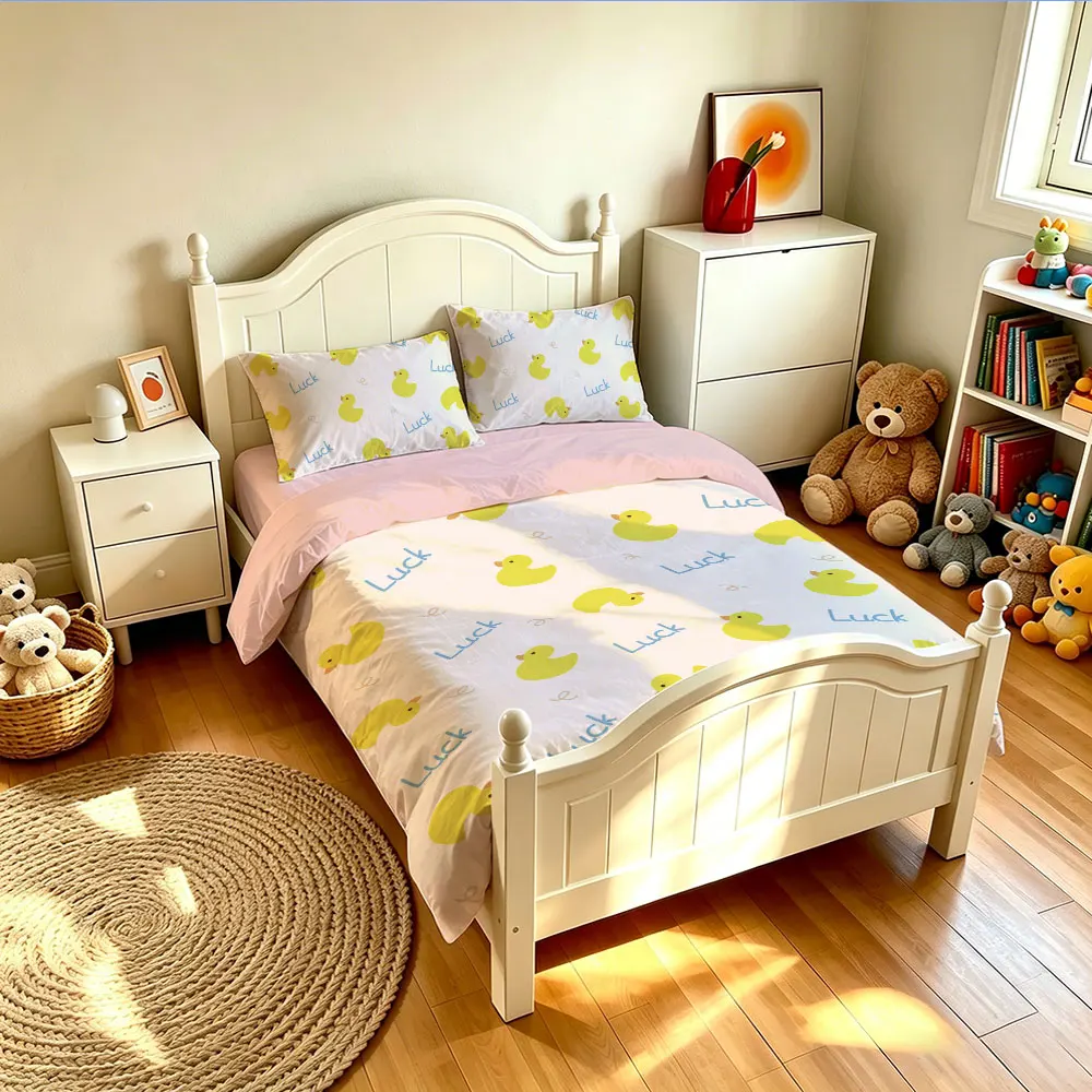 3PCS Cartoon Little Yellow Duck Duvet Cover Set without Insert Multi-size Soft Bedding Decoration Machine Washable