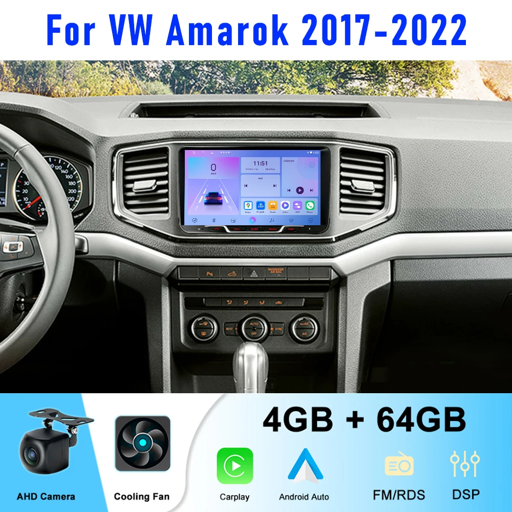 

9" 4-64GB For VW Amarok 2017-2022 Car Radio Android 15 System Support Wireless Apple Carplay Head Unit Canbus GPS BT