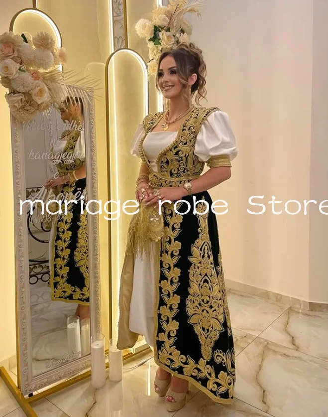 Black White Traditional Kosovo Prom Dress with Jacket Velvet Applique Half Sleeve Customsized Albanian Caftan Evening Gown image 2