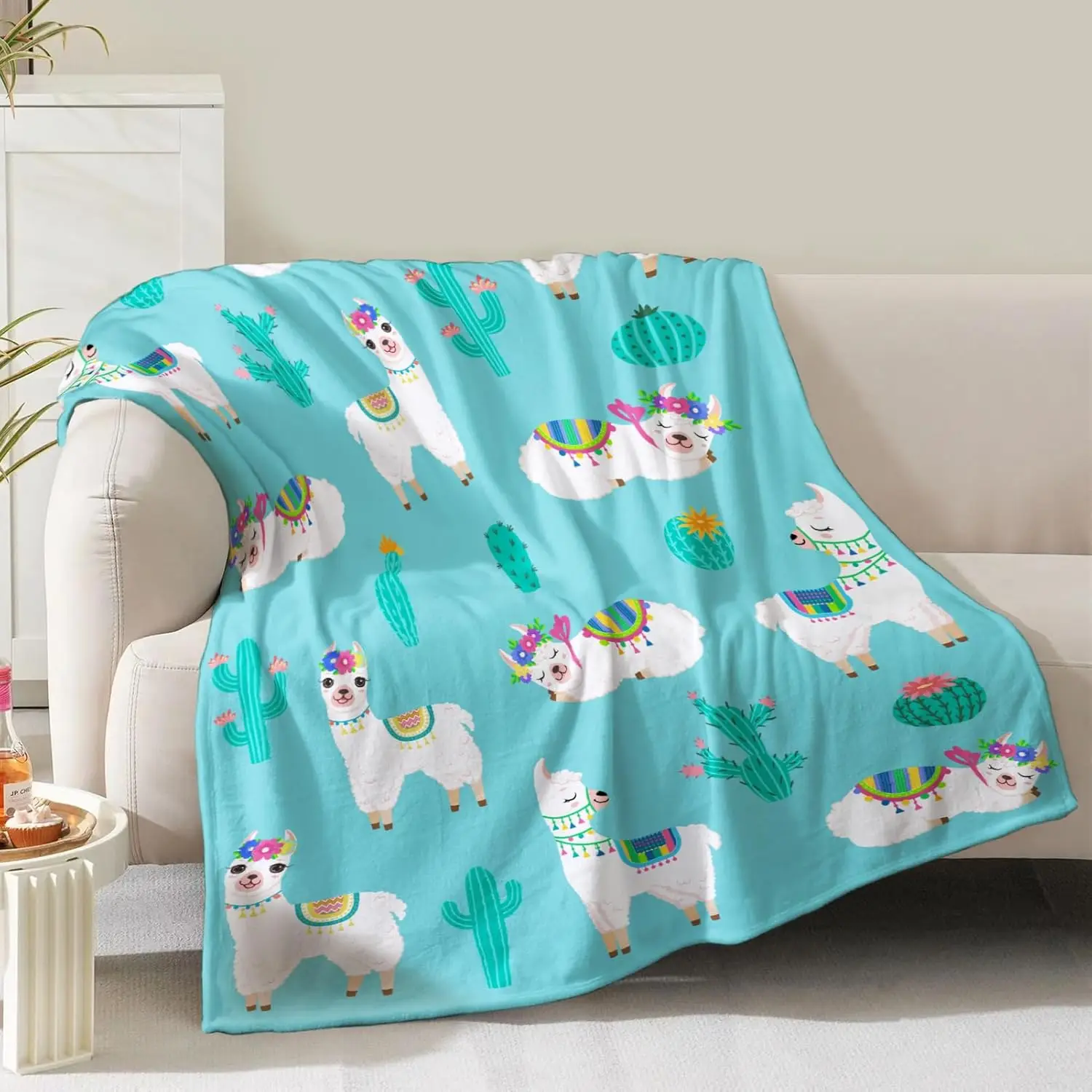 Manta de Cactus de Alpaca, regalos para mujeres, niñas, mamá, cumpleaños, Navidad, regalo de San Valentín, decoración de cactus de llama, hogar, dormitorio, sala de estar