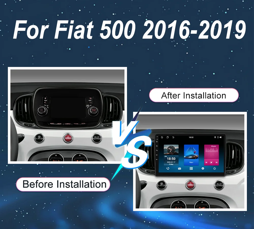 Android For Fiat 500 2016-2019 Car Head Unit Multimedia Video Player GPS Navigation Radio Stereo Wireless Carplay Bluetooth WIFI