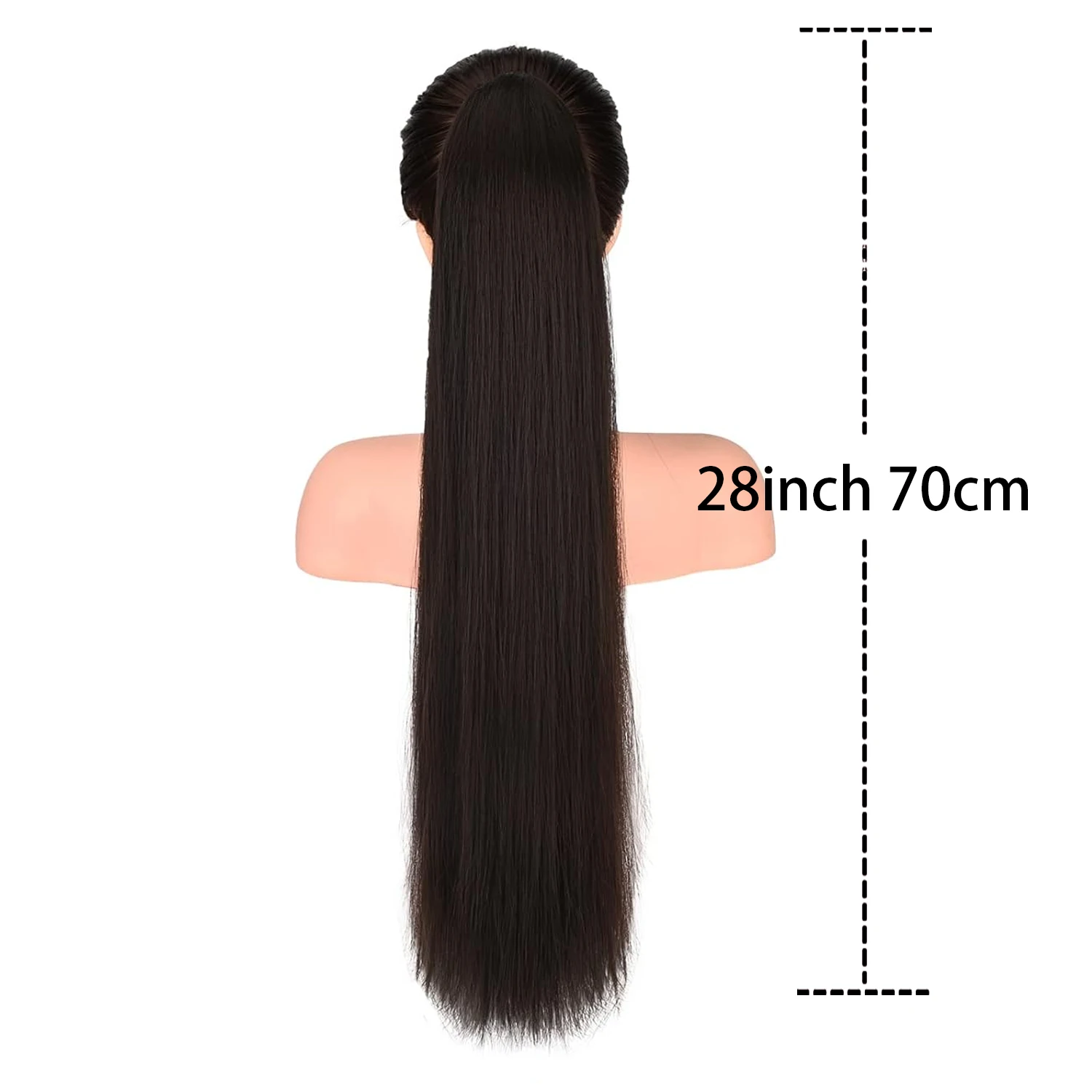 Rabo de cavalo reto longo sintético para mulheres, clipe em extensões de cabelo, rabo de pônei com cordão resistente ao calor, cabelo falso