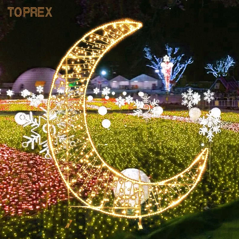 Outdoor Festival 2D 3D Motif Lights New Moon Islamic Lighting Decoration Lights Home Ramadhan Decor