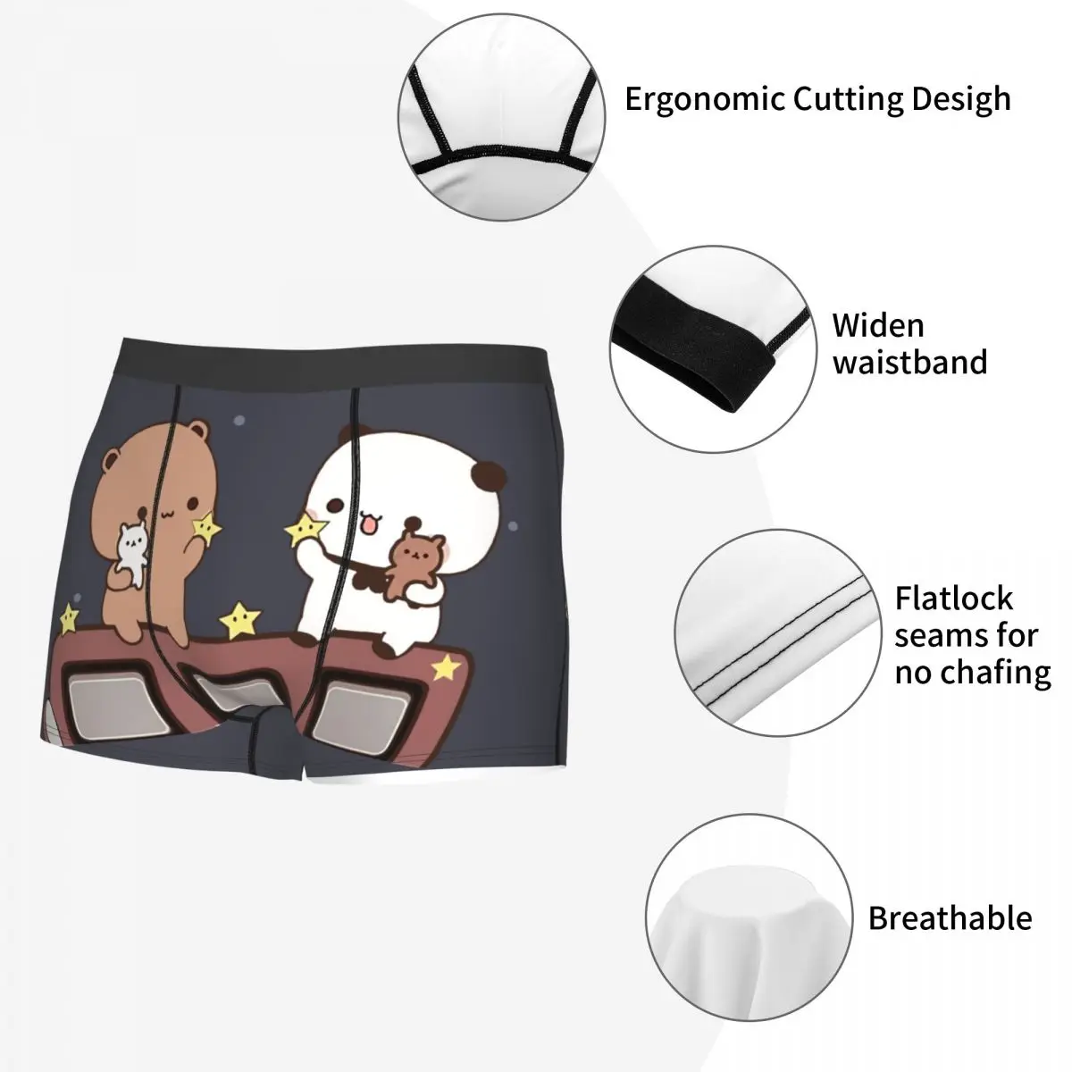 Watching The Moon Together Men Boxer Briefs Bubu Dudu Cartoon Breathable Creative Underwear Top Quality Print Shorts Gift Idea