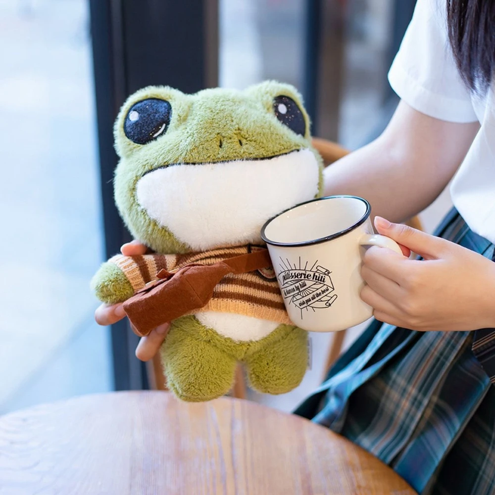 28CM New Big Eyes Frog Plush Toy Scarf Backpack Sweater DIY Kawaii Little Princess Dress Doll Christmas Gift Child Birthday Gift