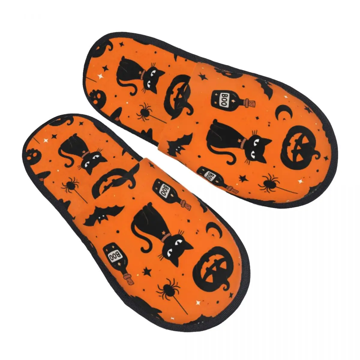 Halloween Ghost Pumpkin Spooky Trick Or Treat Witch House Cotton Slippers Bedroom Cozy Memory Foam Slippers Non-skid