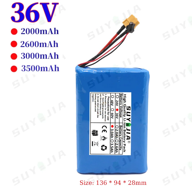 

Аккумуляторная батарея 36В 2000-3500мАч 18650-10S1P для электросамоката, баланс-байка, электрической инвалидной коляски, четырехколесного скейтборда