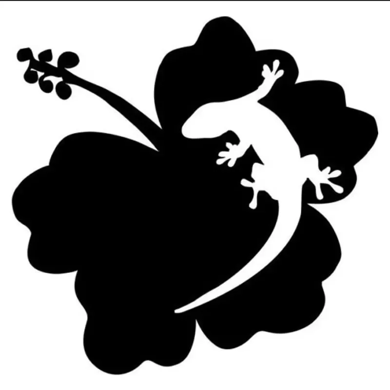 15 * 14.5 cm cute gecko pattern design on camellia, car window bumper, motorcycle accessories decoration, vinyl car sticker