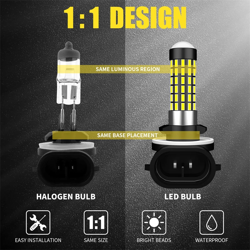 KAFOLEE 2PCS H27 881 2400LM Headlight LED 3014 78SMD Super Bright 6000K White Fog Lamps For Car 12V Daytime Running Lights Bulbs