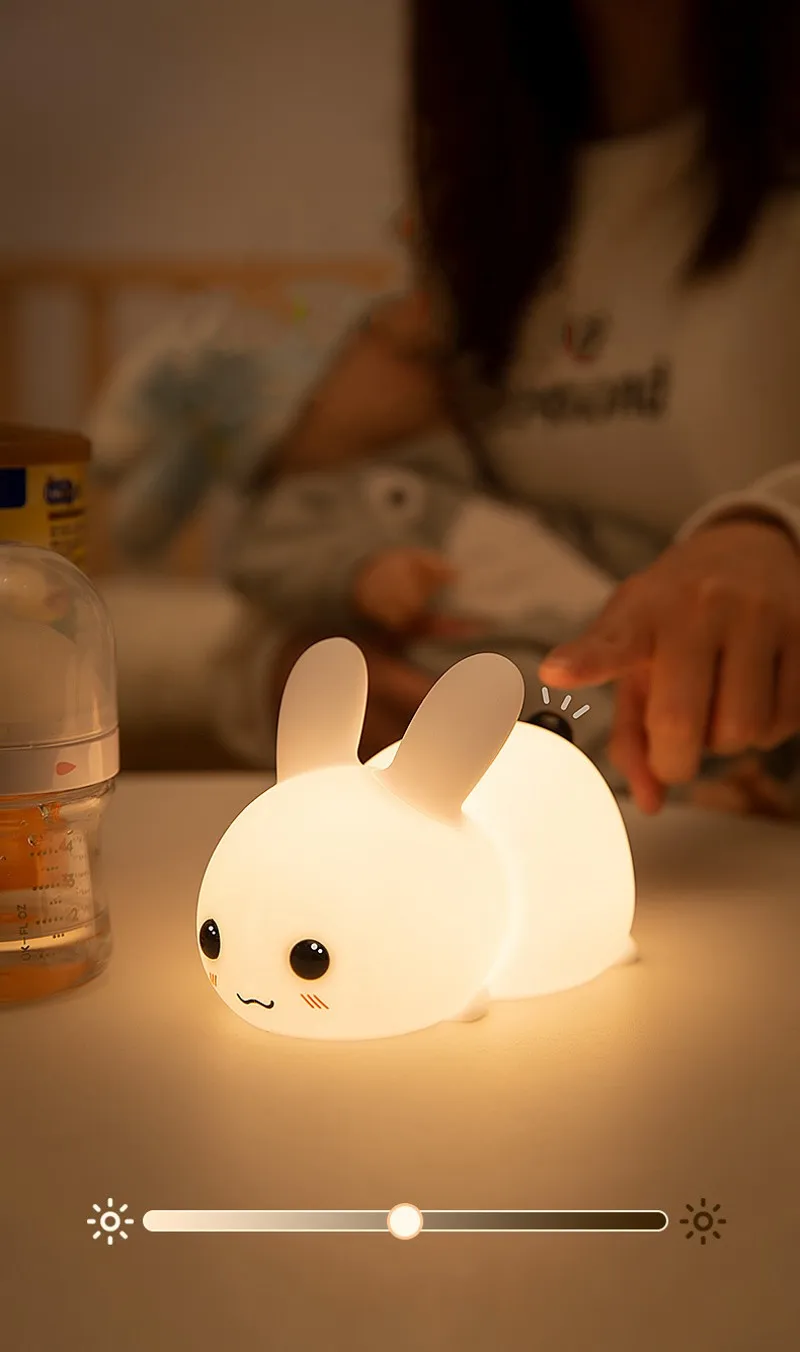 LED Rabbit Night Light Remote Control Dimmable RGB Rechargeable Silicone Bunny Lamp for Children Baby Toy Gift Touch Sensor