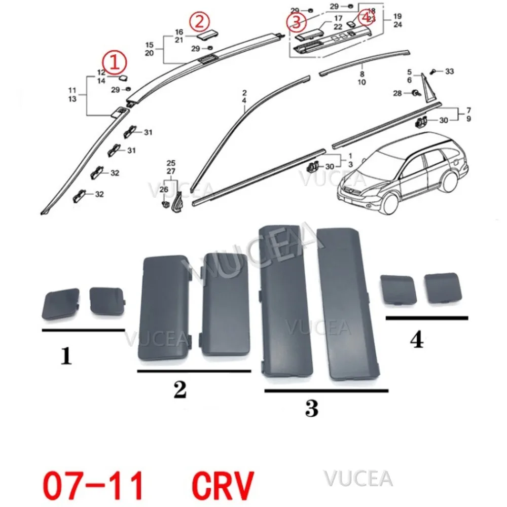 Black Car Roof Luggage Rack Cap Delete Remove Cover Fit For Honda CRV CR-V 2007 2008 2009 2010 2011