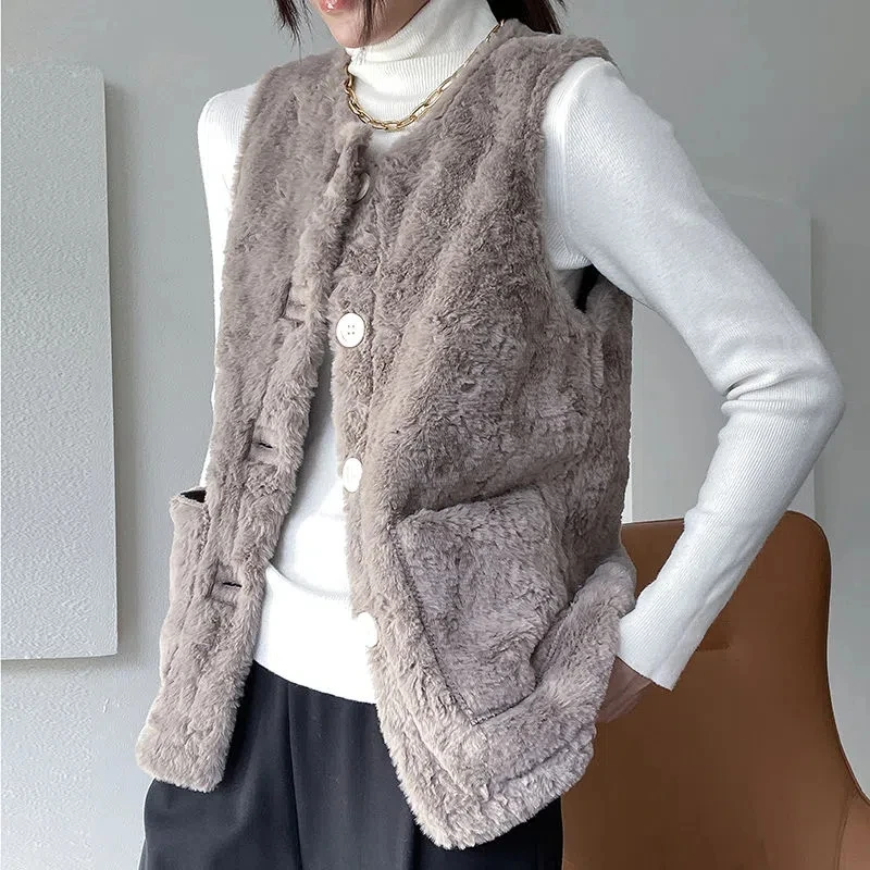 Fashion Lamb Velvet Vest Women's OutWear Autumn Winter New Vest Lamb Wool Vest Imitation Fur Vest Jacket Ladies Waistcoat