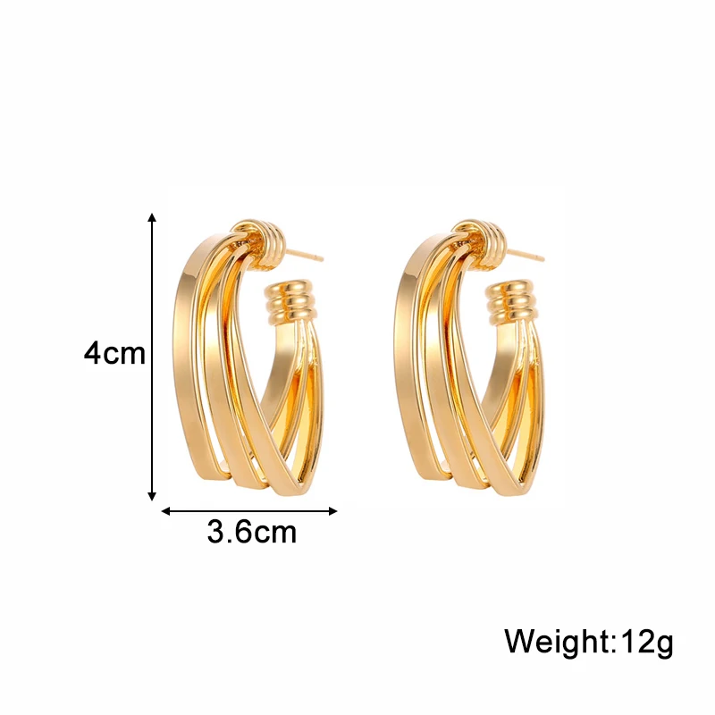Three-layers Hollow C-shaped Women's Drop Earrings Gold Color Curved Metal Dangle Earrings Silver Color Geometry Ear Jewelry