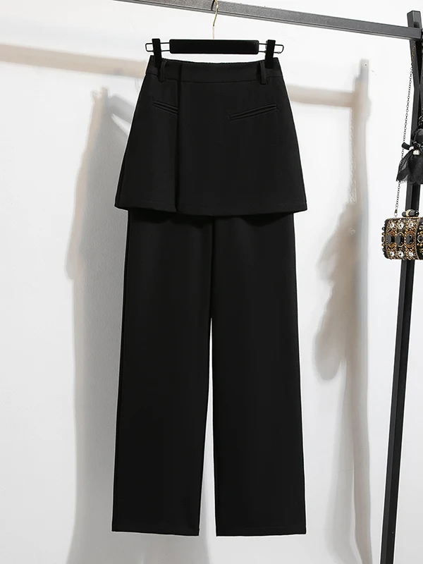 Bla スーツパンツ レディース レイヤードスカートパンツ カジュアルパンツ ハイウエスト ナイロン生地 ルーズフィット 秋デザイン ブランド名 レディース...