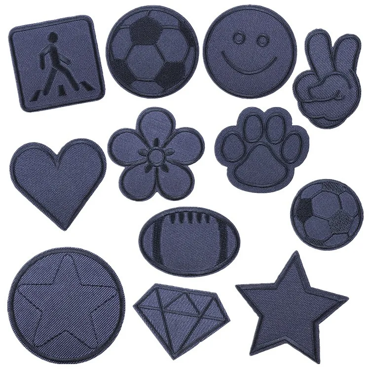 Laser Reflective Fabric Embroidery Patches Gray Iron on Badge DIY Sewing Patterns Small Black Appliques for Clothes Hole Mending