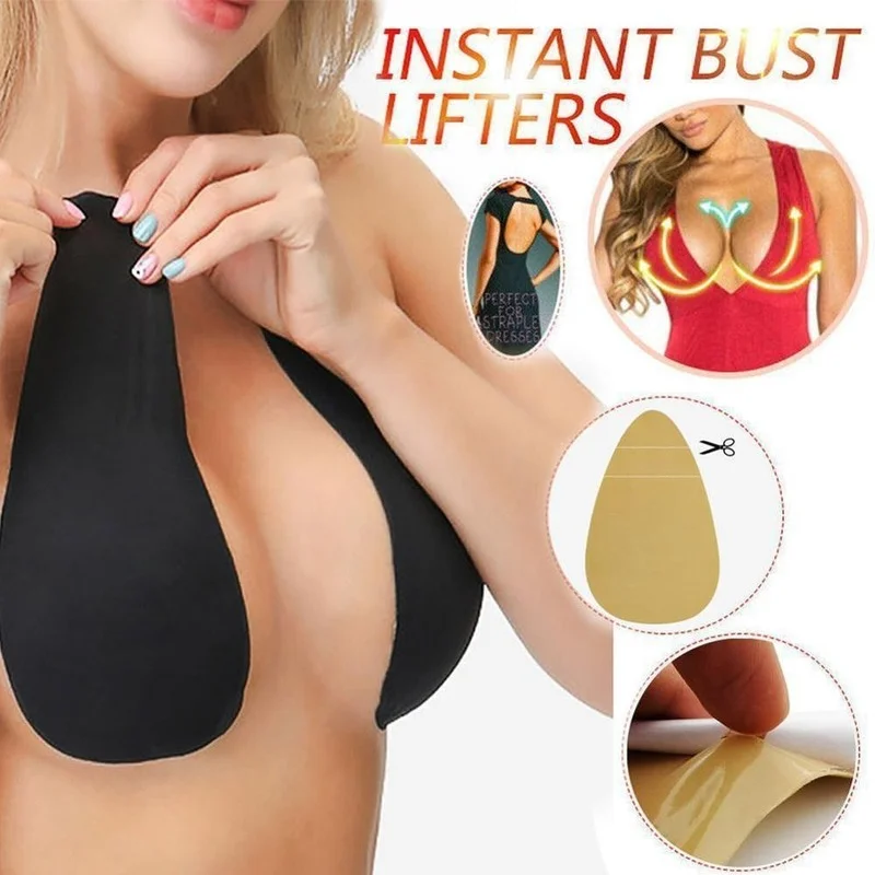 1 Pair Women Large Size Adhesive Bra Water Drop Shaped Invisible Breast Pads Silicone Lifting Nipple Cover Push Up Chest Sticker