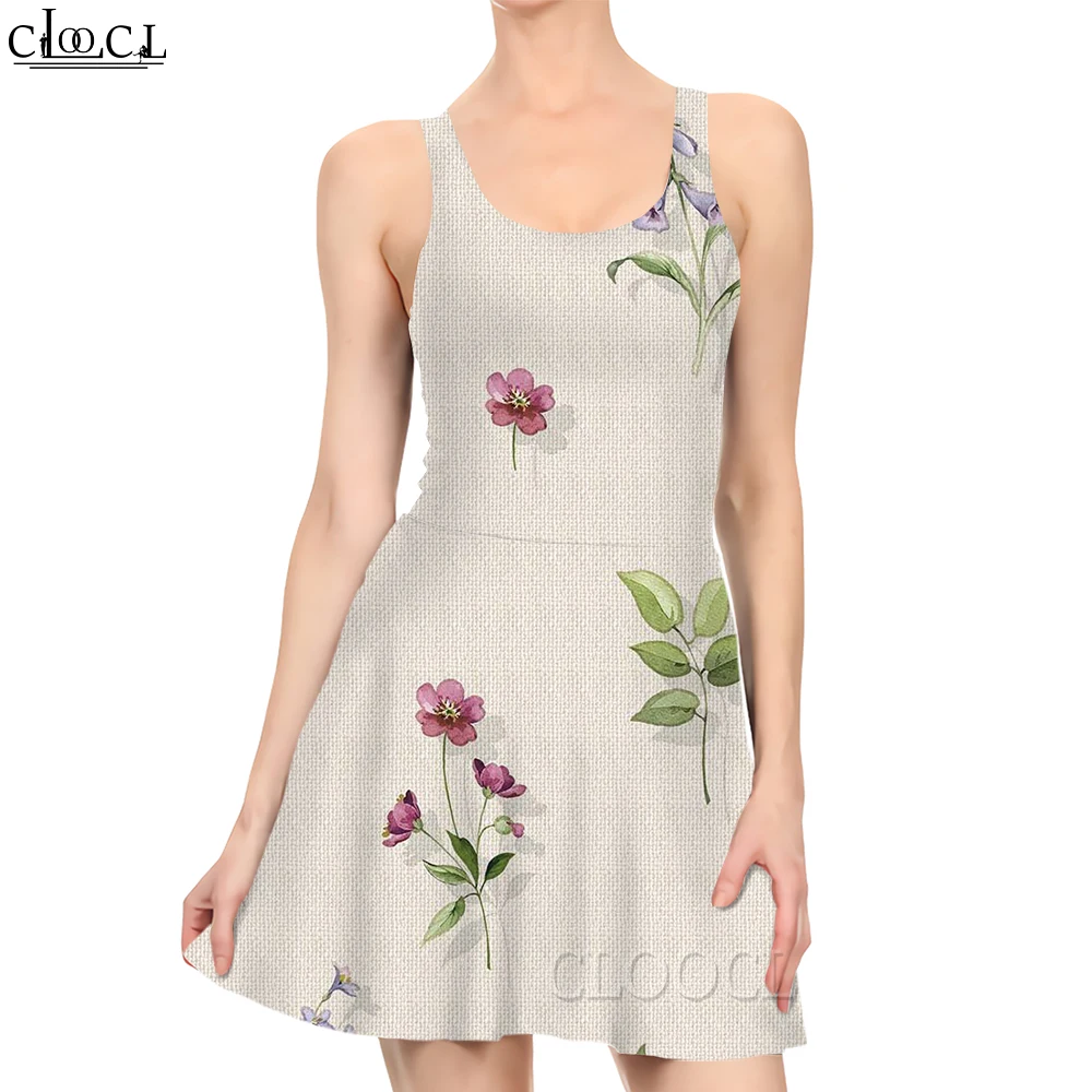 CLOOCL-Mini robe rétro pour femme, motif floral simple, robe de princesse imprimée, vêtements féminins en fibre, nouvelle mode