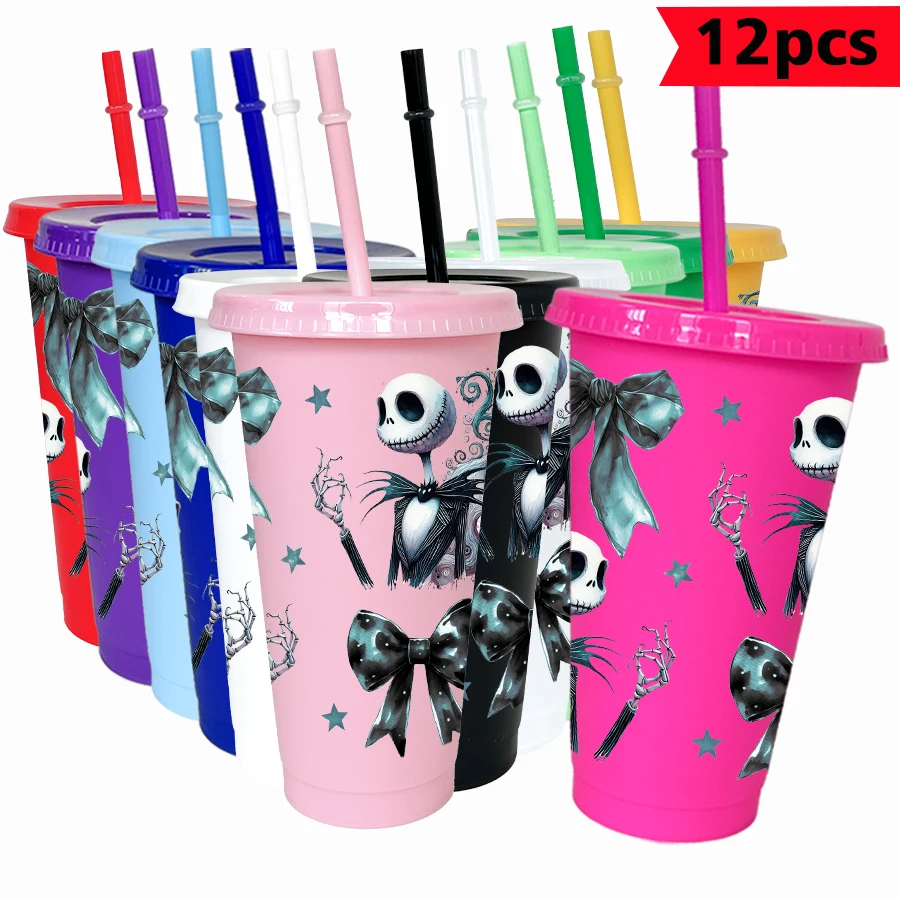 

12pcs/pack Disney skull bow 26oz multicolor plastic water cup party drinkware birthday/back-to-school gift