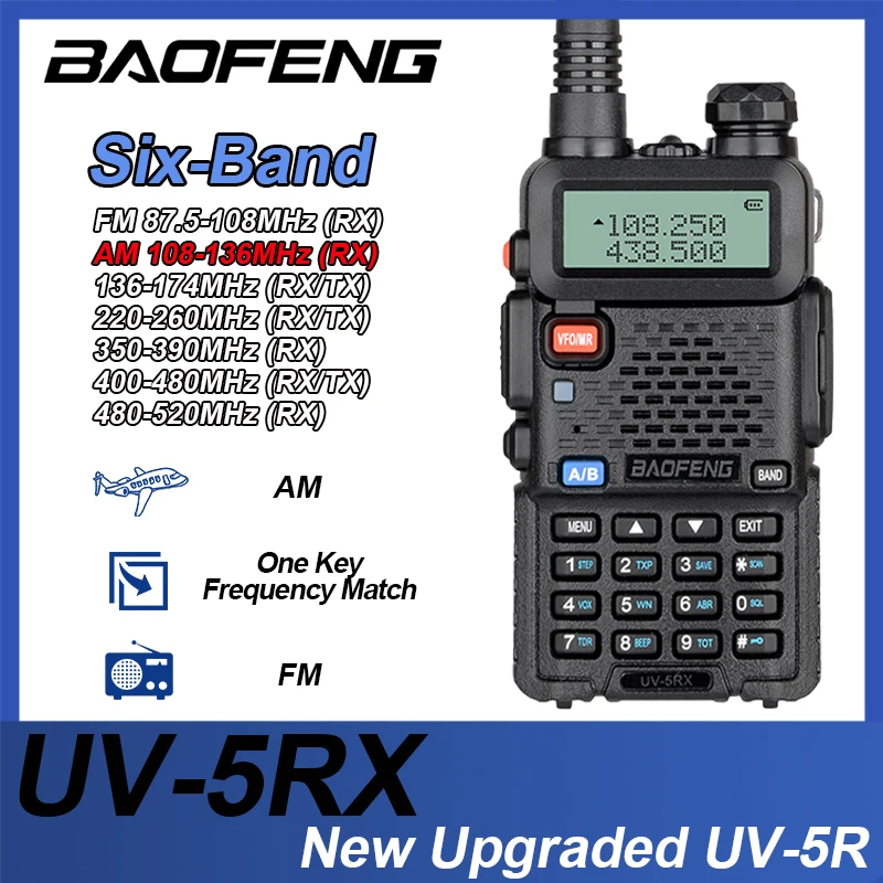 Baofeng UV-5RX Full Band Walkie Talkie Wireless Copy Frequency Air Band AM FM Long Range Portable Two Way Radios UV-5R Upgrade