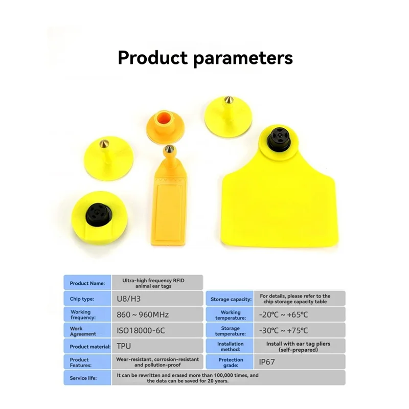 B34B-Electronic Ear Tag 10 Uds RFID Uhf Animal Ear Tag ISO18000 6C Rfid Uhf Tag 860-960Mhz LF 134,2 Mhz