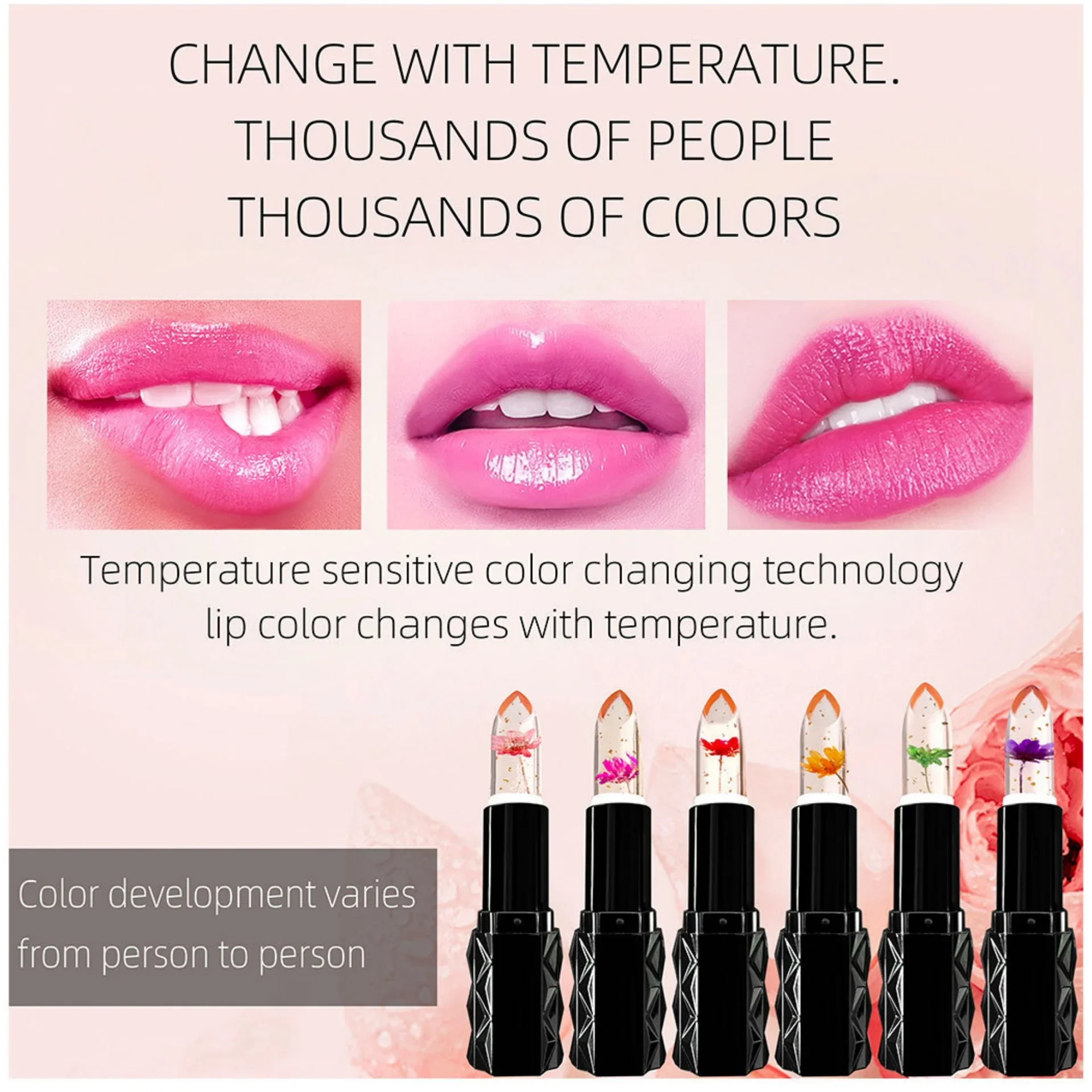 Conjunto de batom gelatinoso de cristal, 6 peças, reparação hidratante, longa duração, mudança de temperatura, bálsamo labial, linhas desbotadas, nutrição