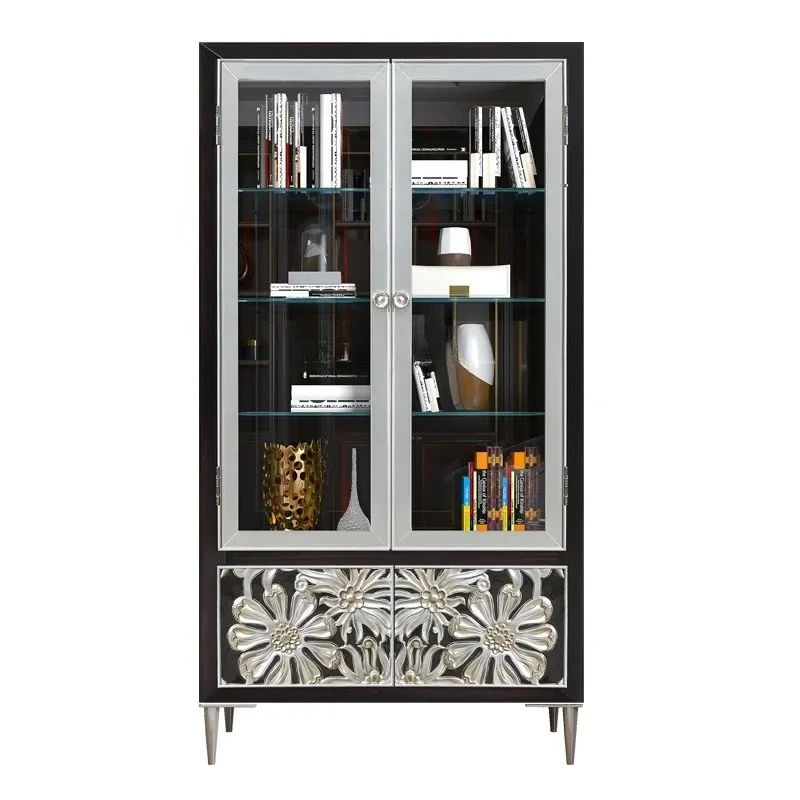 Light Luxury Bookcase with Glass Door Study Display  Storage Cabinet Storage   Storage Cabinet Paint Simple