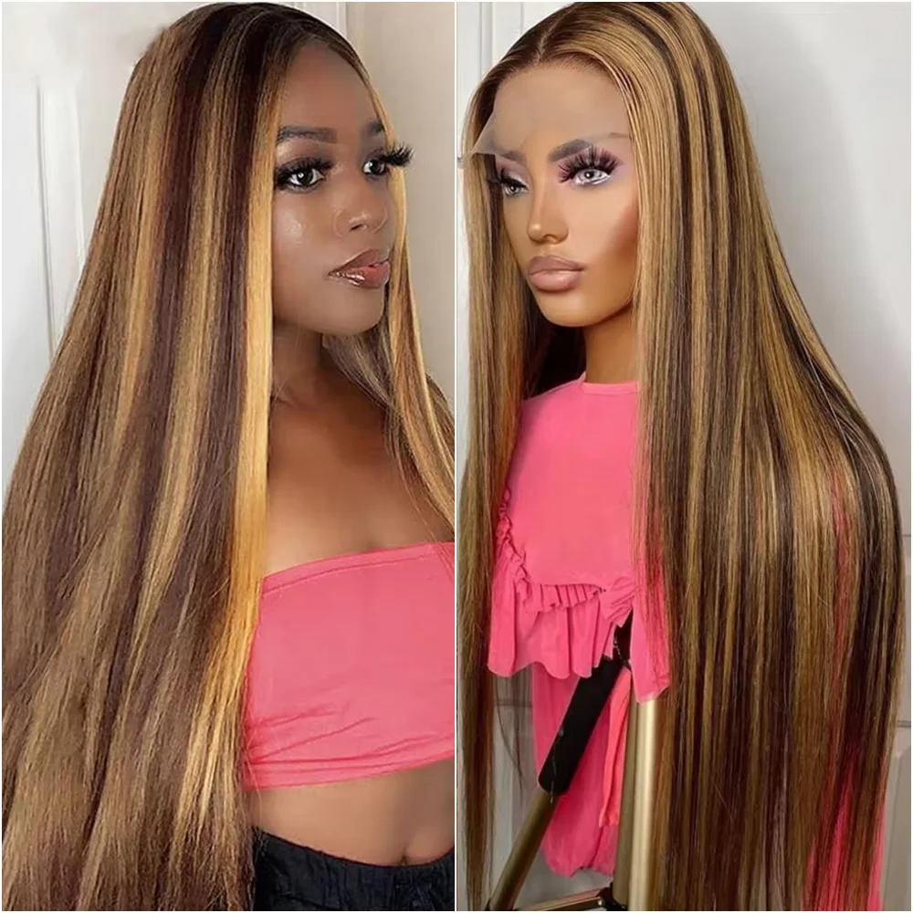 30 32 34 36 Inch Highlight 250% Density 13x4 HD Lace Front Human Hair Wigs Straight Honey Blonde Brazilian Glueless Frontal Wigs