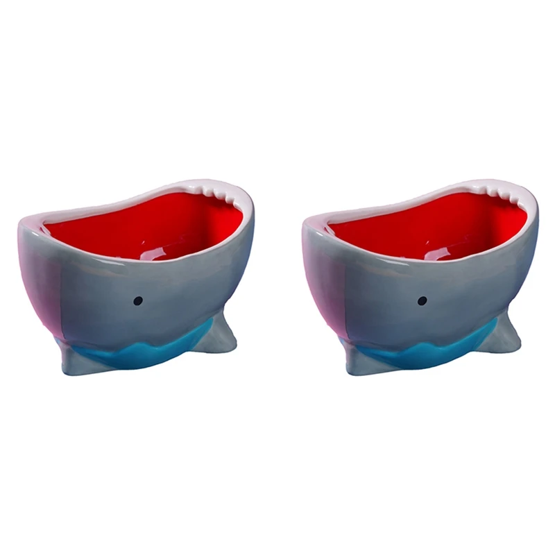 

2X Cute Shark Attack Bowl Cereal Candy Bowl Ceramic Bowl Cartoon Fruit Food Snack Storage Box Bowl For Household