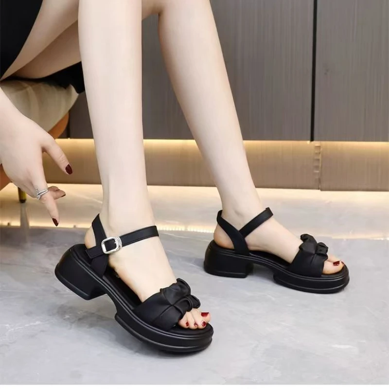 High Quality Thick Sole Increase High Open Toe Back Trip Strap Fashion All-in-one Comfortable Non-slip Simple Women's Sandals