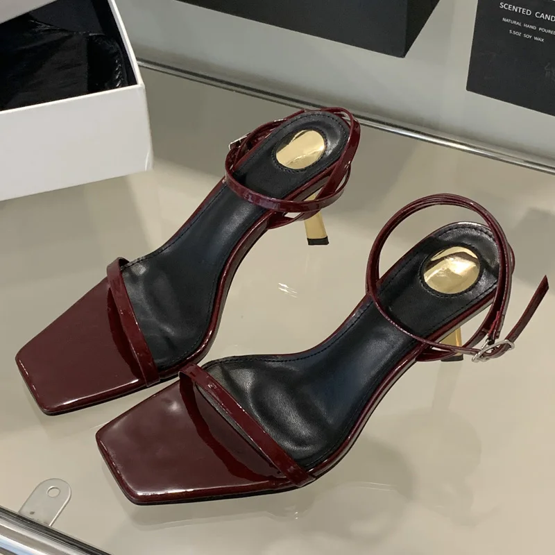 

Eilyken New Summer Fashion Narrow Band Square Toe Sandals Women Gladiator Thin Heel Dress Shoes Zapatos De Mujer