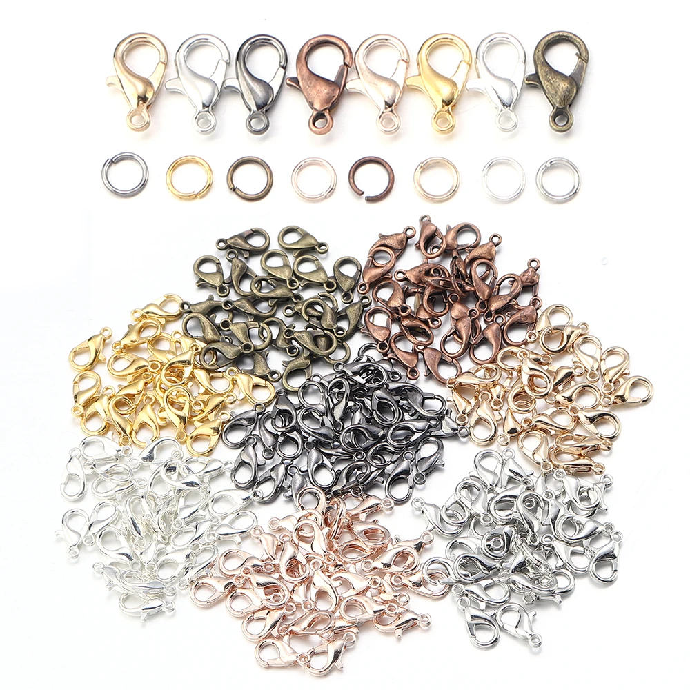 9 Farben Metall 200 Stück Offene Biegeringe + 50 Stück Karabinerverschlüsse Haken Verbinder Schmuckherstellung DIY Armband Halskette Schmuckset
