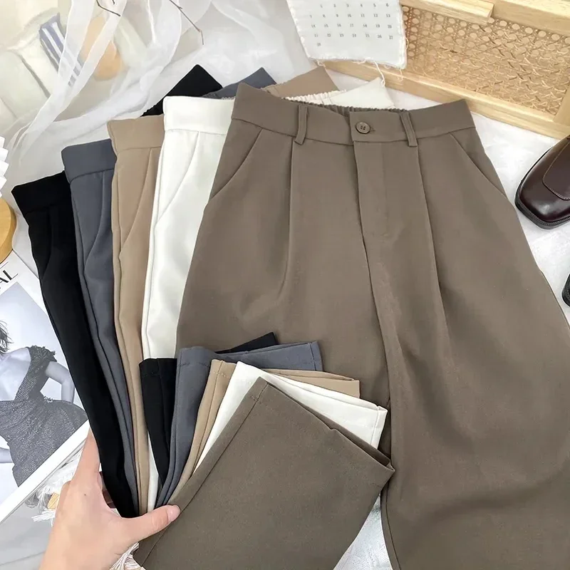 

Pop Fall Spring Black Suit Haren Pants Women Fashion Elastic High Waist Casual Trousers Woman Korean Style Solid Office Pant 202