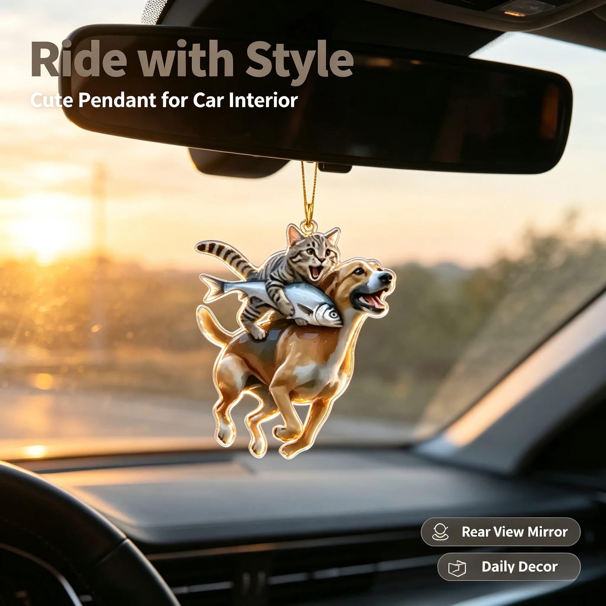 Car Mirror Ornament Acrylic Construction Multi Use Hanging Backpack Funny 2D Keychain Accessory Universal Fit Gift Idea