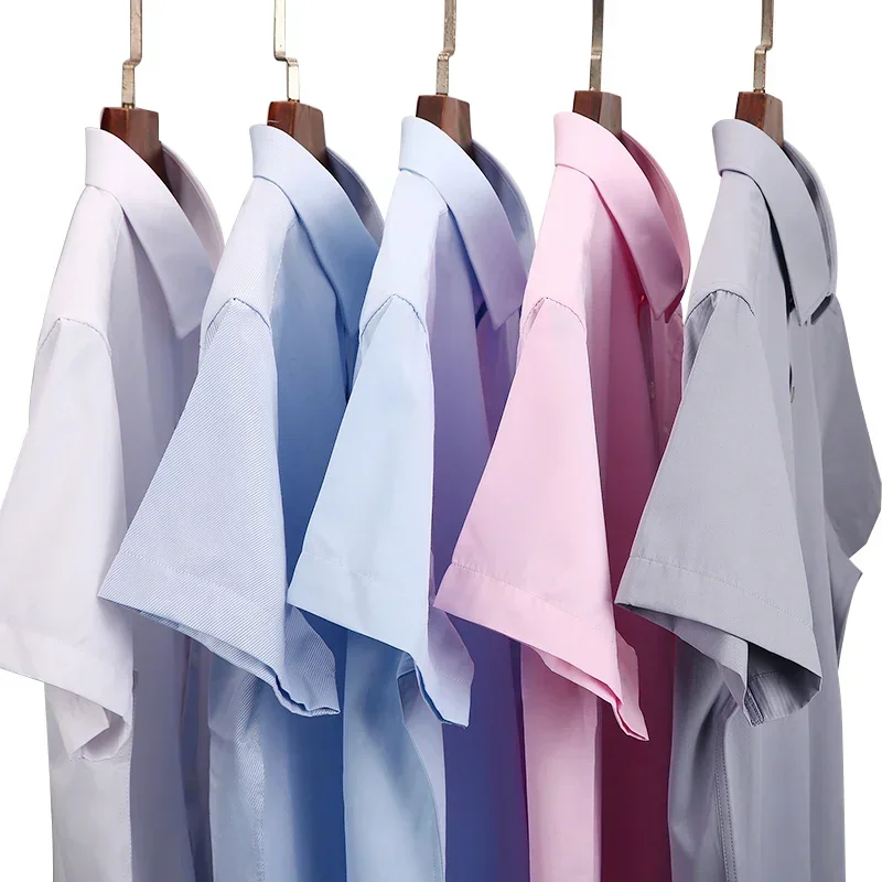

High Quality Summer Men Plus Size Short Sleeve Dress Shirt Single Patch Pocket Standard-fit Business Formal Casual White Shirts