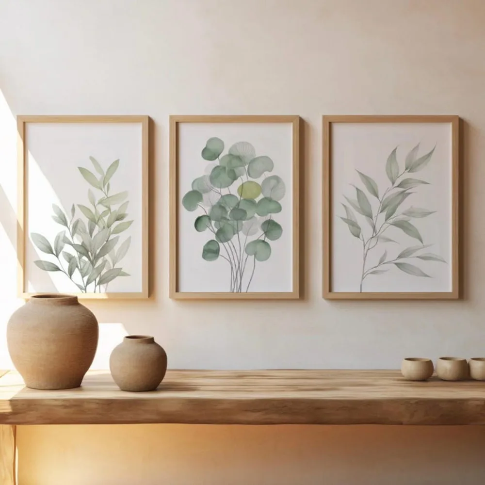 Frameless Sage Green Plant Print,Minimalist Watercolor Leaf Art,Digital Download,Spring and Summer Living Room Wall Art Decor